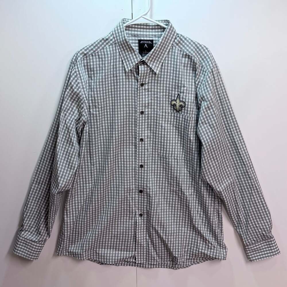 Antigua New Orleans Saints Size L Gingham Button Down Shirt
